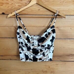 Cow Print Satin Bustier Corset Top Womens Small Black White THIRTY THIRTY